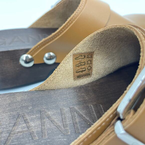 GANNI | Leather Studded Retro Clogs Tiger's Eye Brown Size 38 / US 8 - Picture 5 of 14